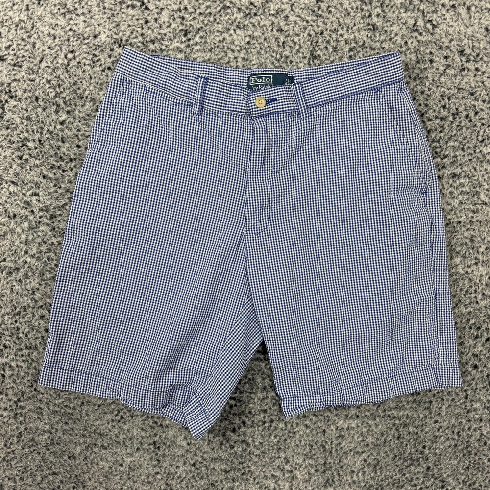 Polo Ralph Lauren Shorts Mens 33 Blue Check Seersucker Prospect Chino 8" Preppy